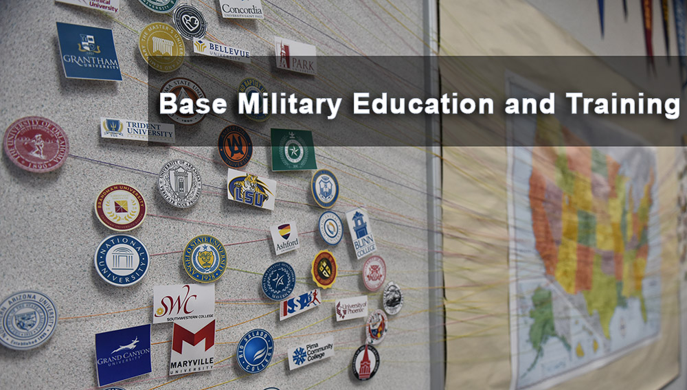Image of US map and university logo display at Base Military Education and Training Office Image of US map and university logo display at Base Military Education and Training Office